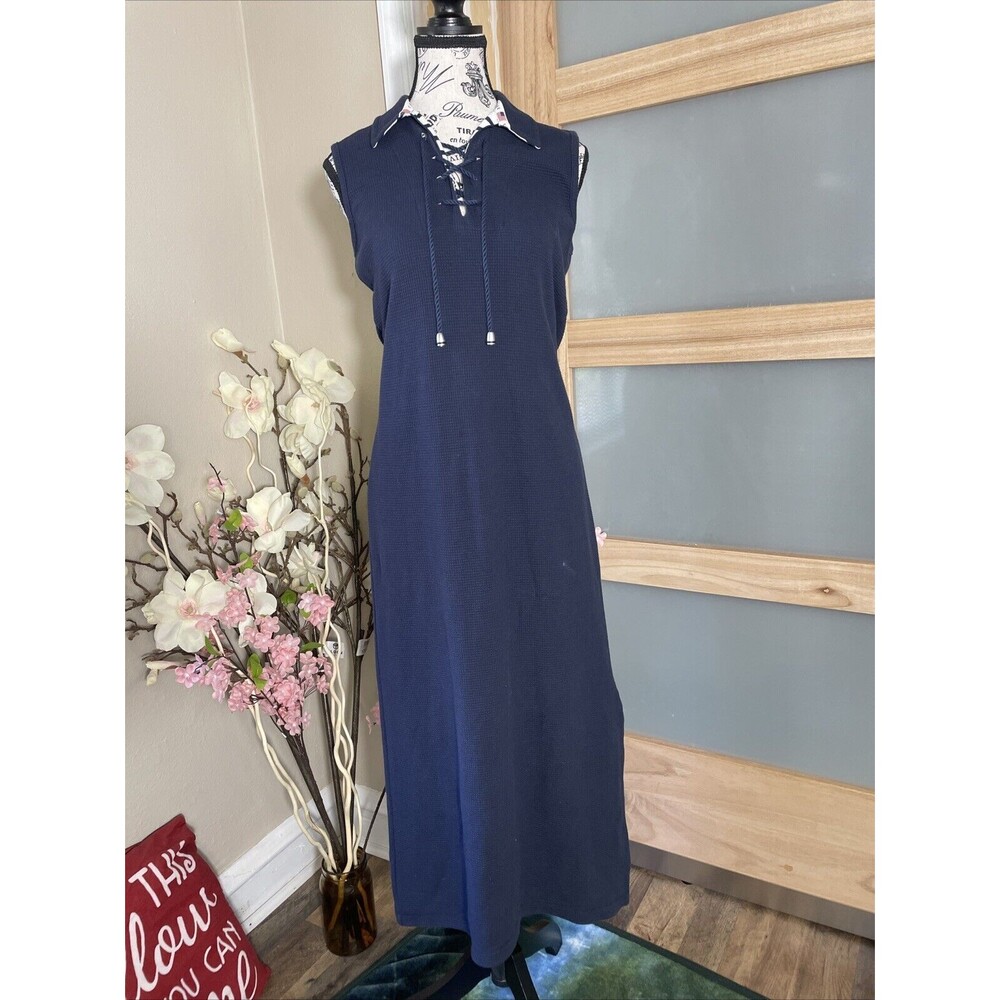 Crazy Horse Liz Claiborne Blue USA Sleeveless Pullover Maxi Dress Womens Sz PM